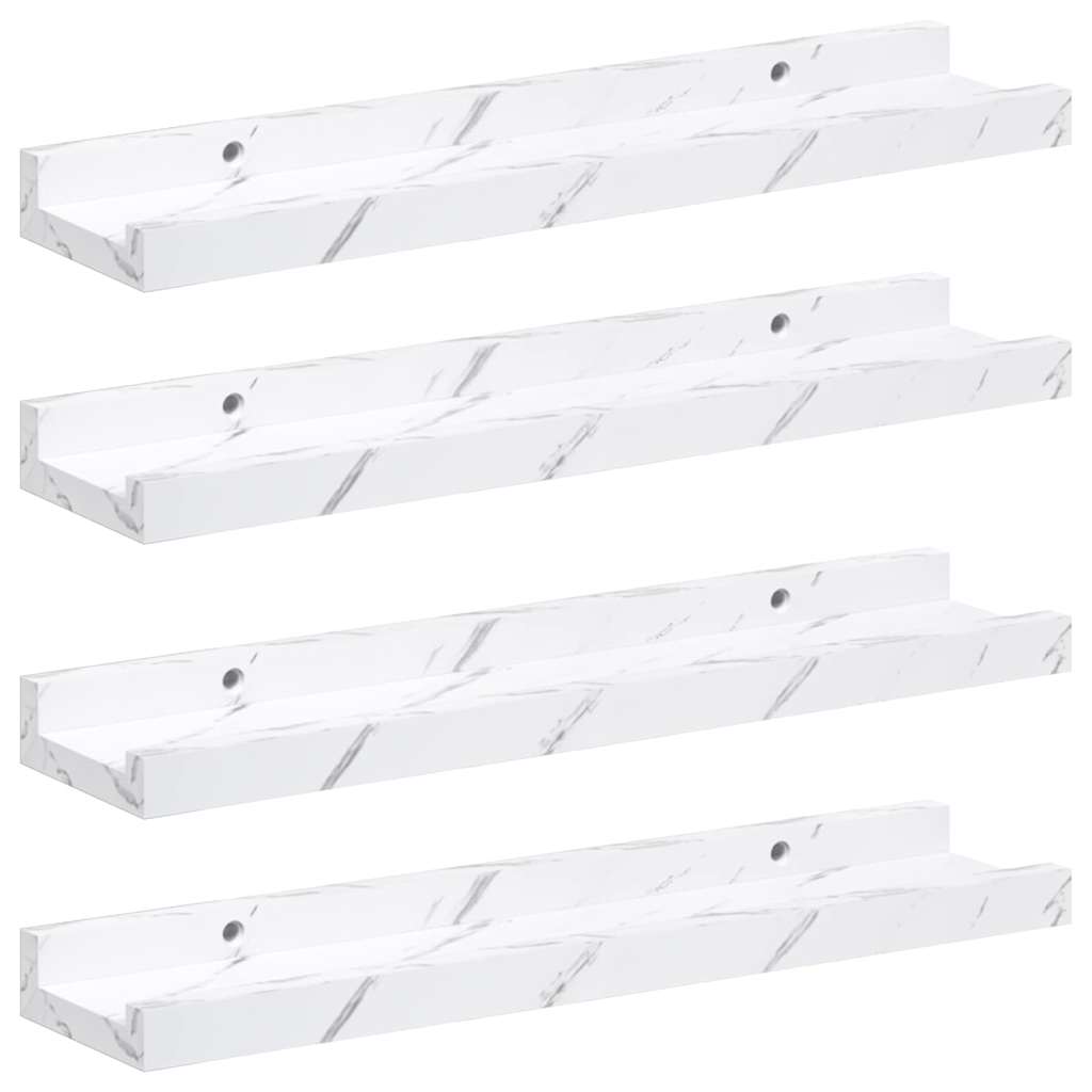 Sieninė lentyna su lentyna 4 pcs Balti marmuro 40 x 9 x 3 cm