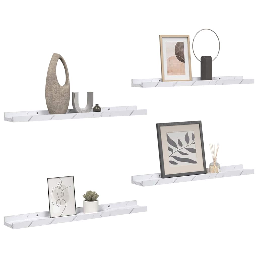 Sieninė lentyna su lentyna 4 pcs Balti marmuro 40 x 9 x 3 cm