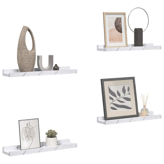 Sieninė lentyna su lentyna 4 pcs Balti marmuro 60 x 9 x 3 cm