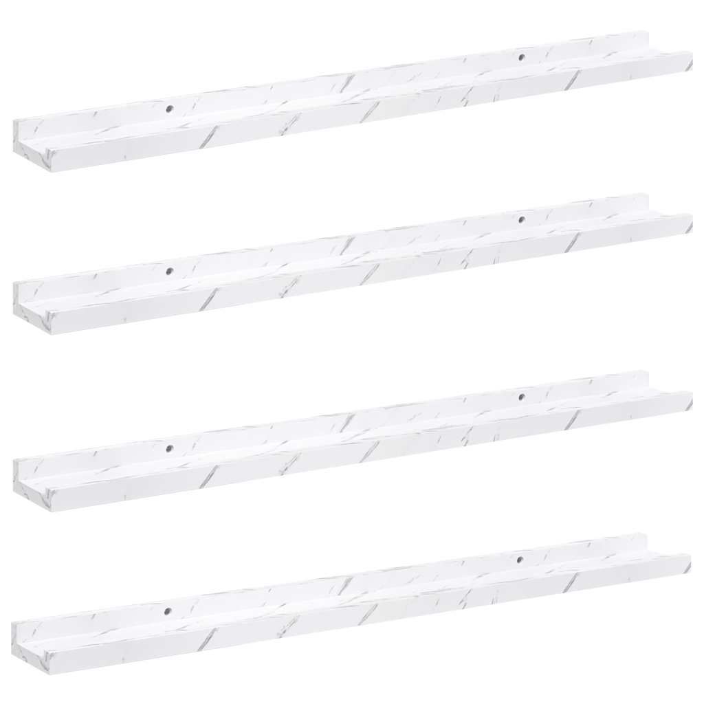 Sieninė lentyna su lentyna 4 pcs Balti marmuro 80 x 9 x 3 cm