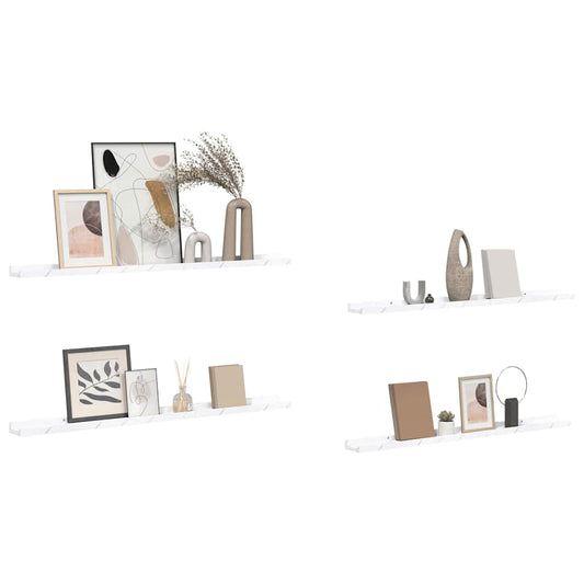 Sieninė lentyna su lentyna 4 pcs Balti marmuro 100 x 9 x 3 cm