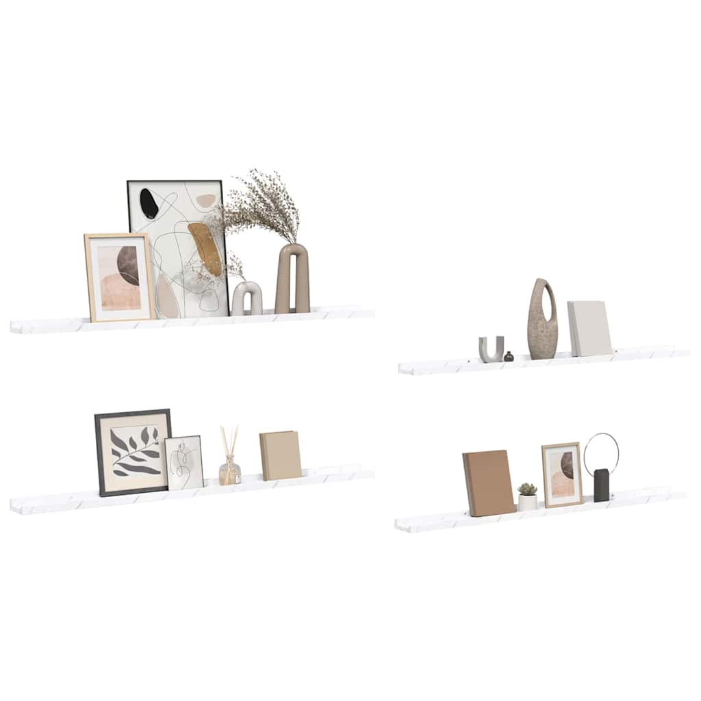 Sieninės lentynos su lentyna 4 pcs Balti marmuro 115 x 9 x 3 cm