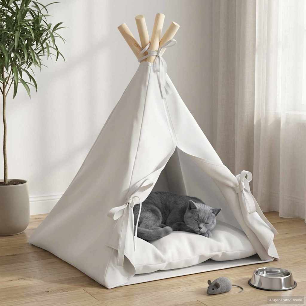 Gyvūnų teepee su pagalve Balta 40 x 40 x 50 cm Poliesteris