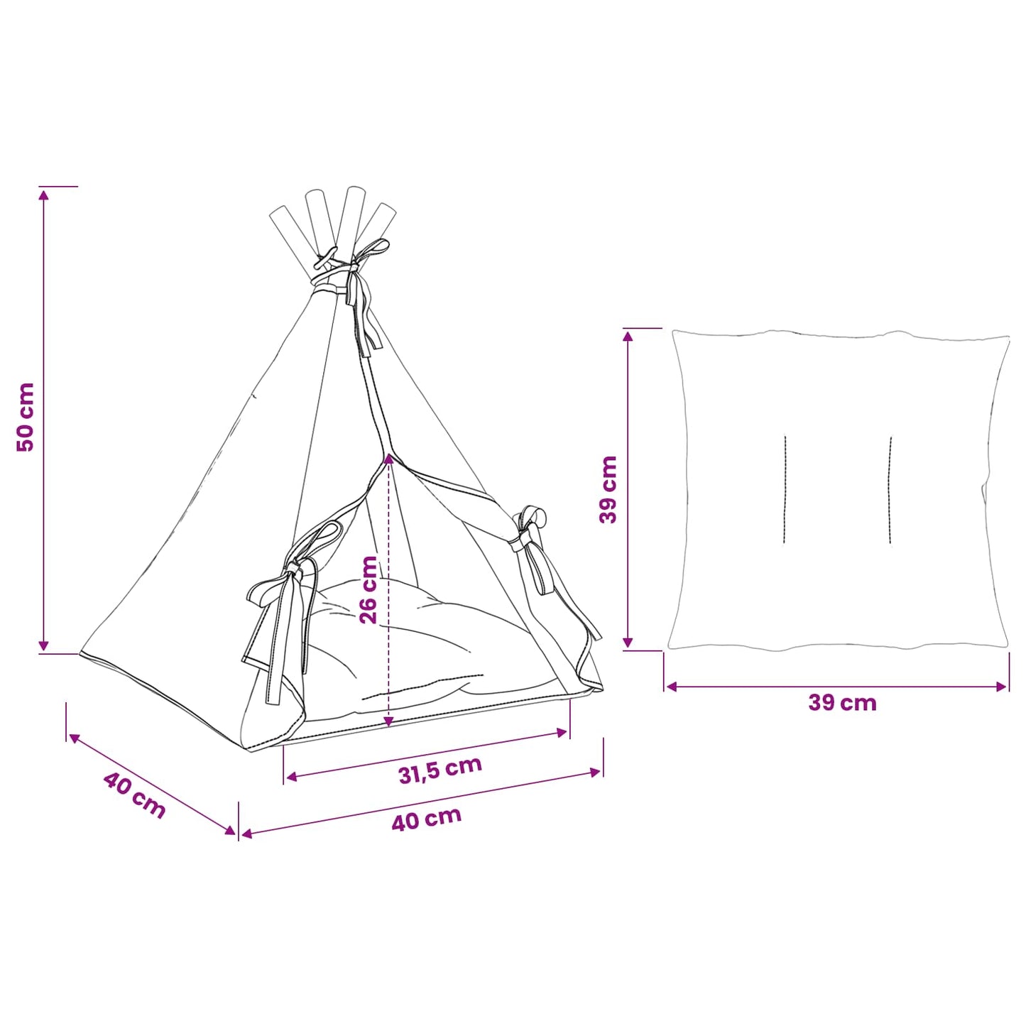 Gyvūnų teepee su pagalve Balta 40 x 40 x 50 cm Poliesteris
