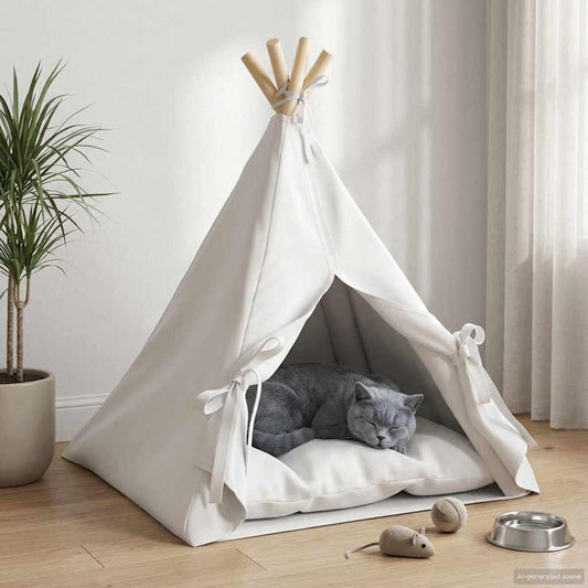 Gyvūnų teepee su pagalve Balta 50 x 50 x 60 cm Poliesteris