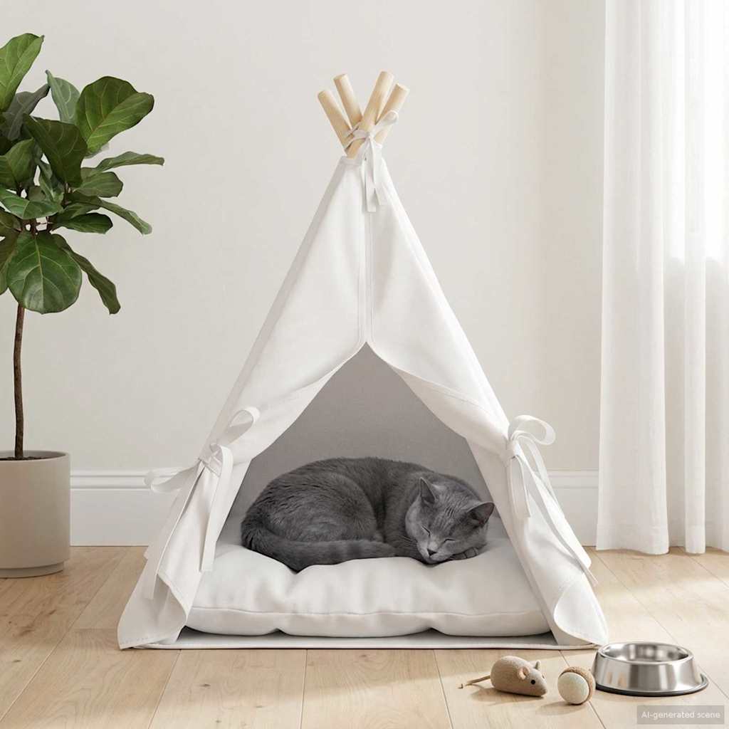 Gyvūnų teepee su pagalve Balta 50 x 50 x 60 cm Poliesteris