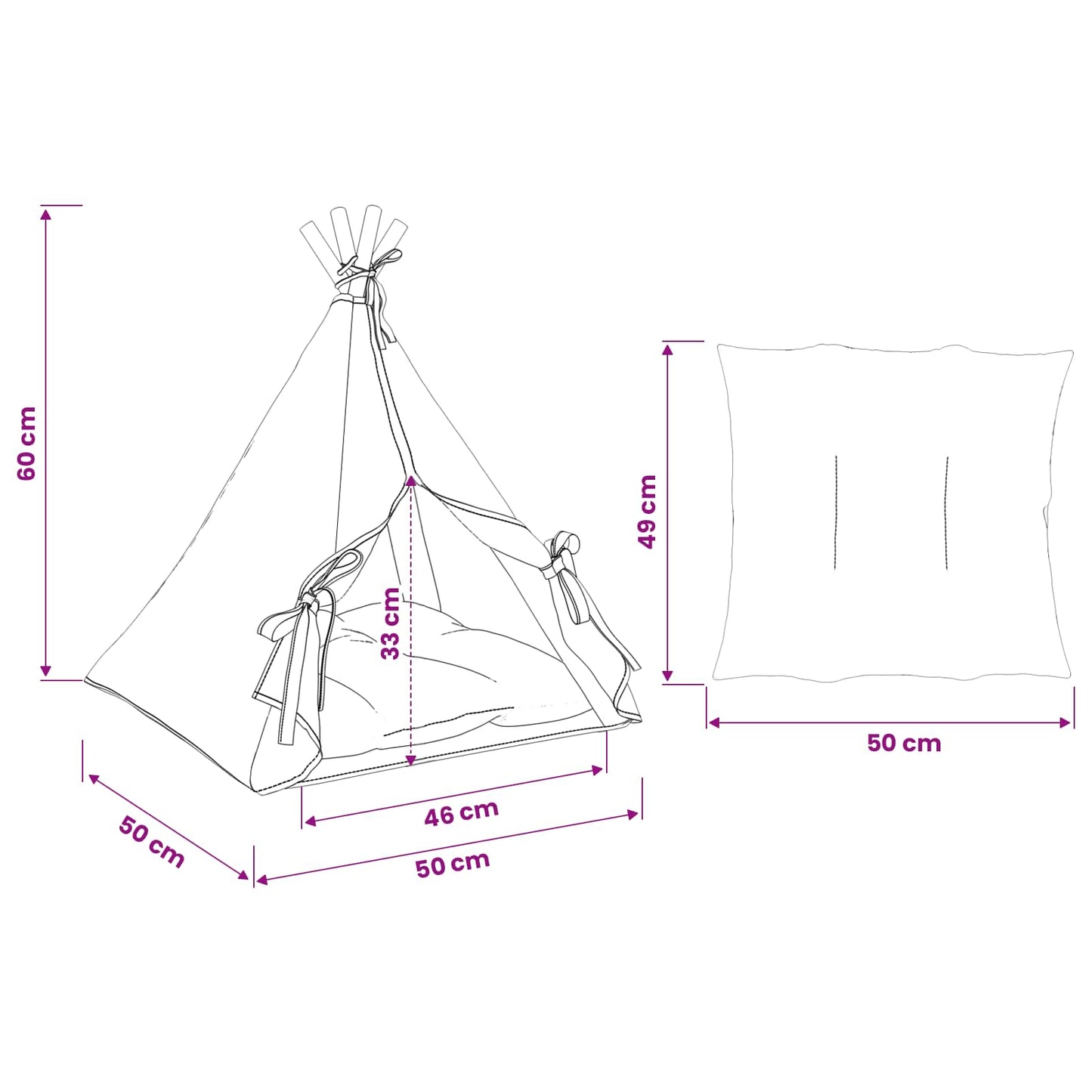Gyvūnų teepee su pagalve Balta 50 x 50 x 60 cm Poliesteris