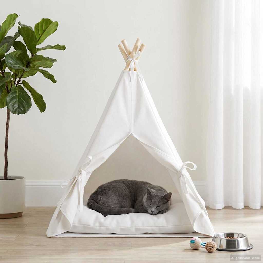 Gyvūnų teepee su pagalve Balta 60 x 60 x 70 cm Poliesteris