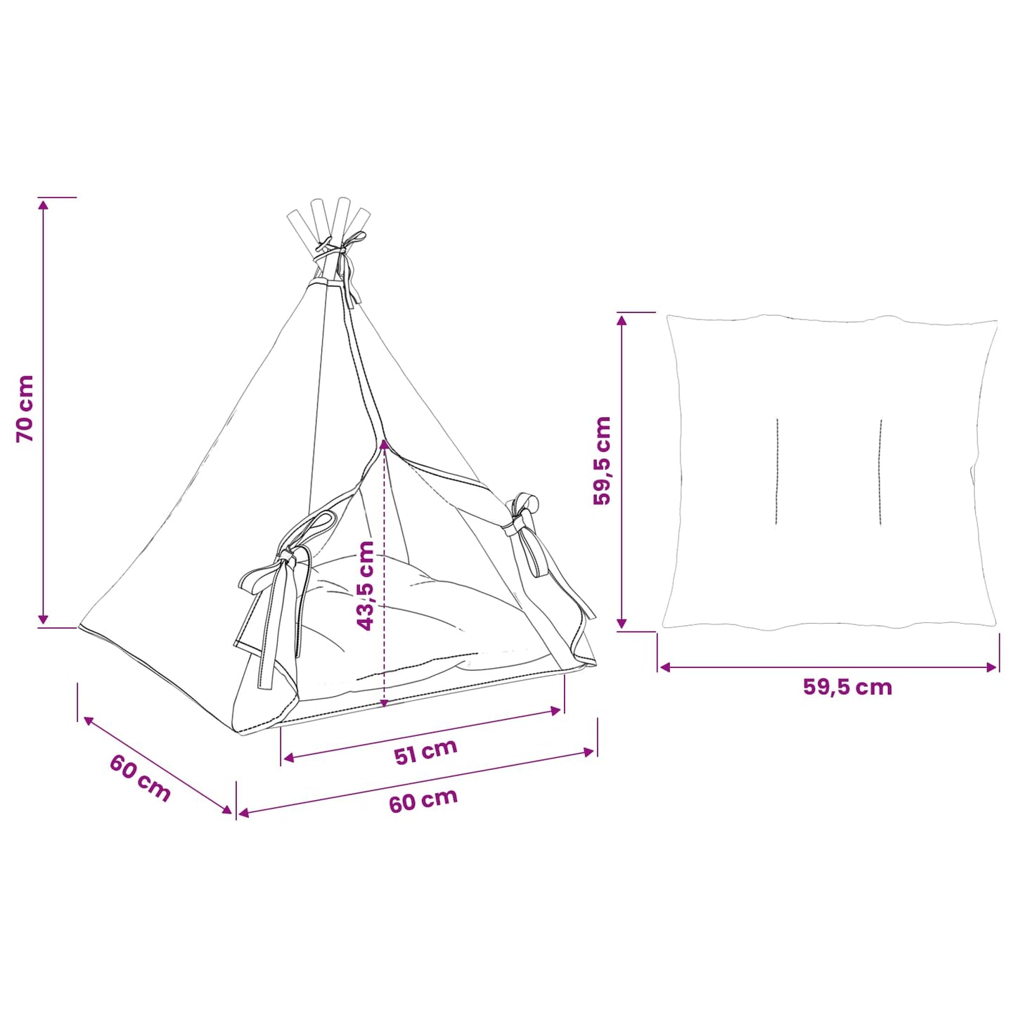 Gyvūnų teepee su pagalve Balta 60 x 60 x 70 cm Poliesteris