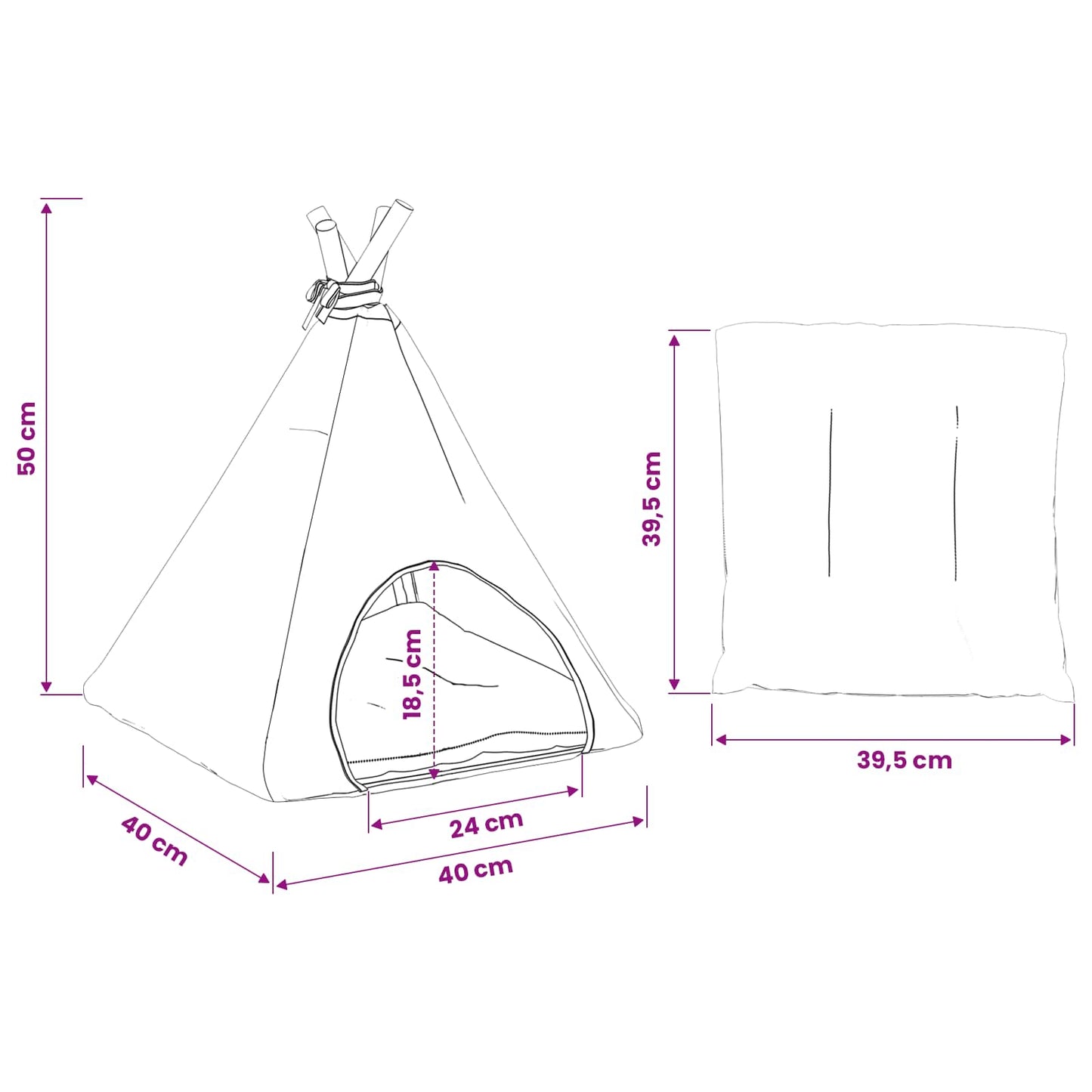 Gyvūnų teepee su pagalve Balta ir pilka 40 x 40 x 50 cm