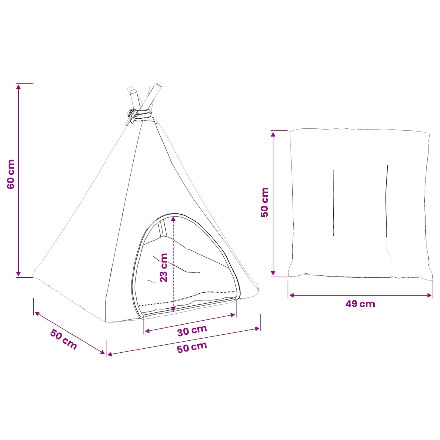 Gyvūnų teepee su pagalve Balta ir pilka 50 x 50 x 60 cm