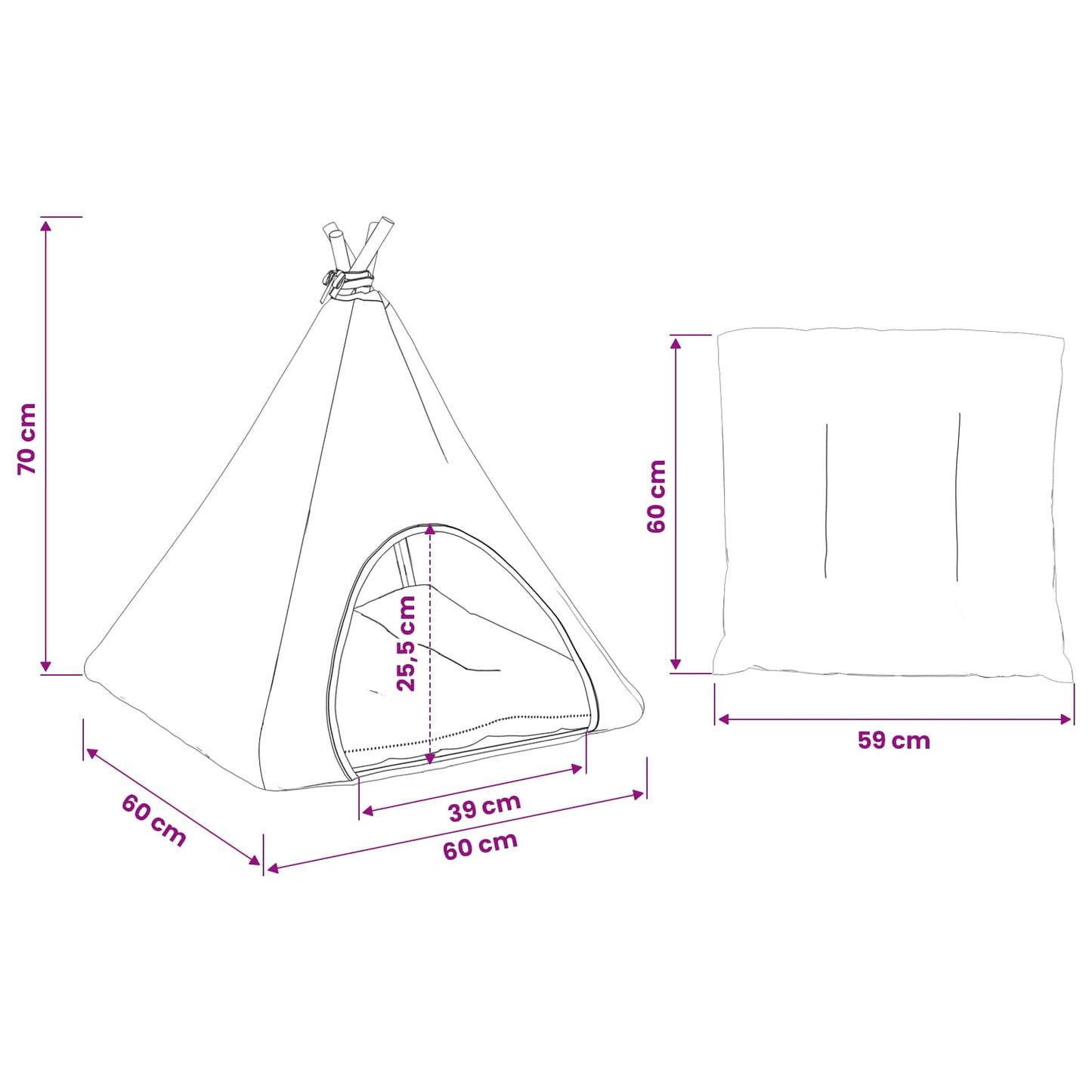 Gyvūnų teepee su pagalve Balta ir pilka 60 x 60 x 70 cm