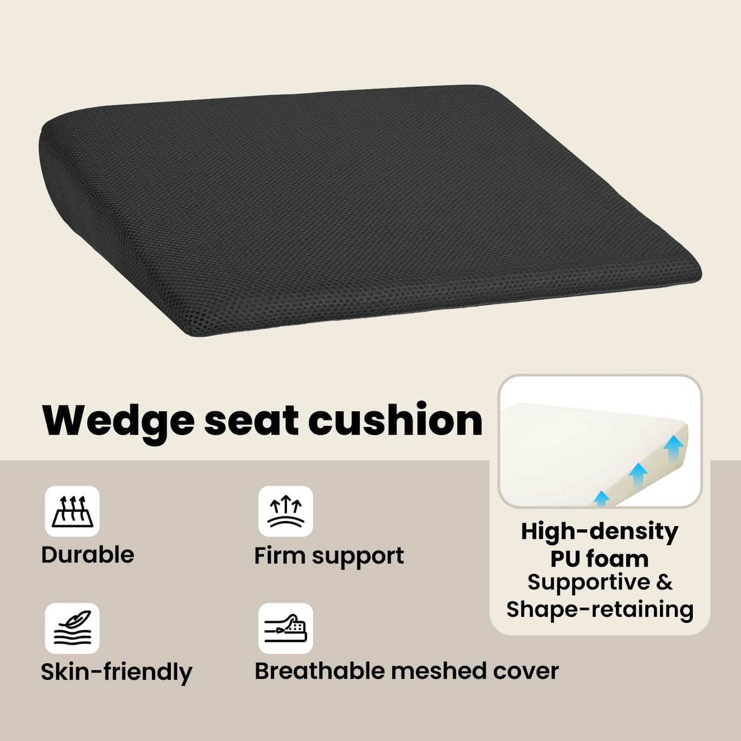 Sėdynės pagalvėlė Juoda 39 x 38 x 8,5 cm PU putos