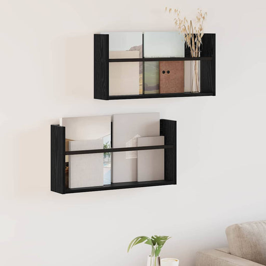 Žurnalų stovas su lentyna 2 pcs Juodas ąžuolas 60 x 12 x 30 cm