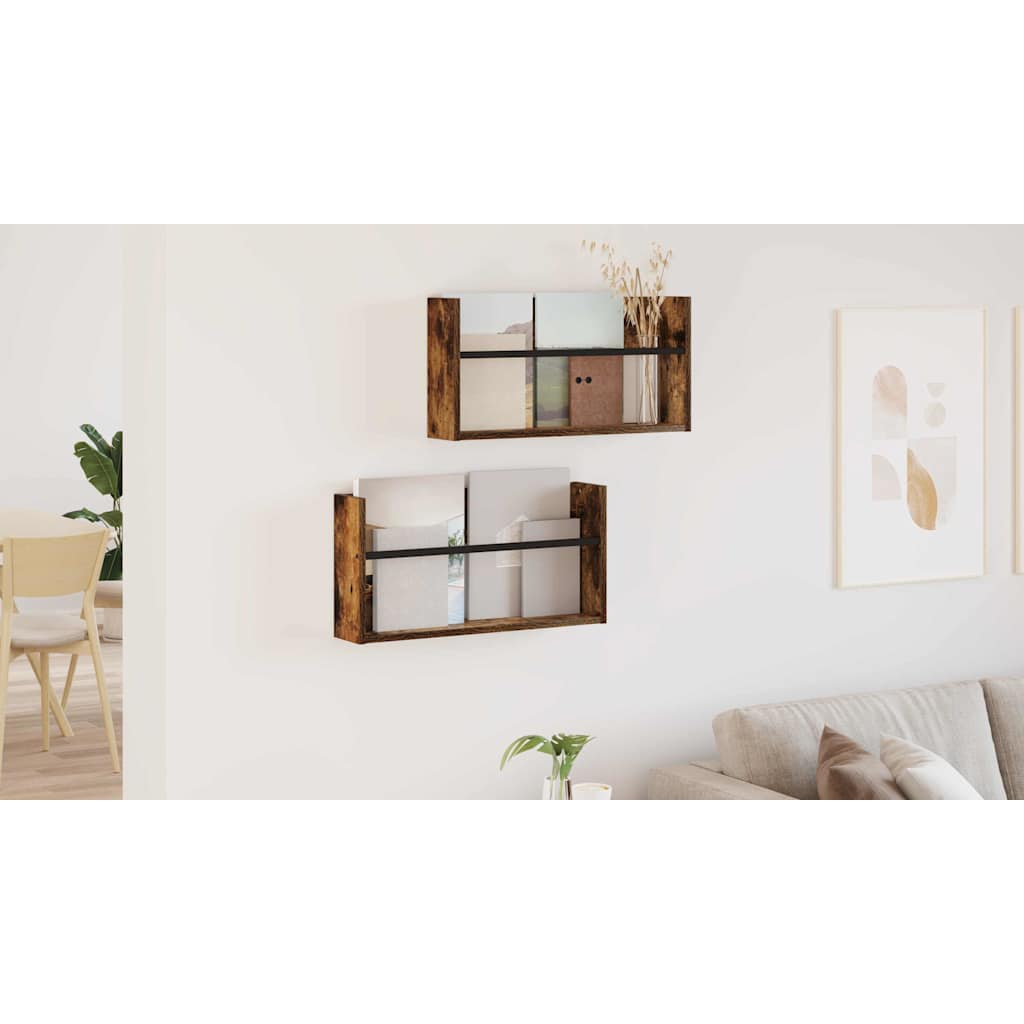 Žurnalų stovas su lentyna 2 pcs Rūkyta ąžuolas 60 x 12 x 30 cm