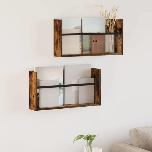 Žurnalų stovas su lentyna 2 pcs Rūkyta ąžuolas 60 x 12 x 30 cm