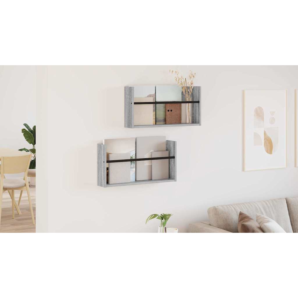 Žurnalų stovas su lentyna 2 pcs Pilkas Sonoma 60 x 12 x 30 cm