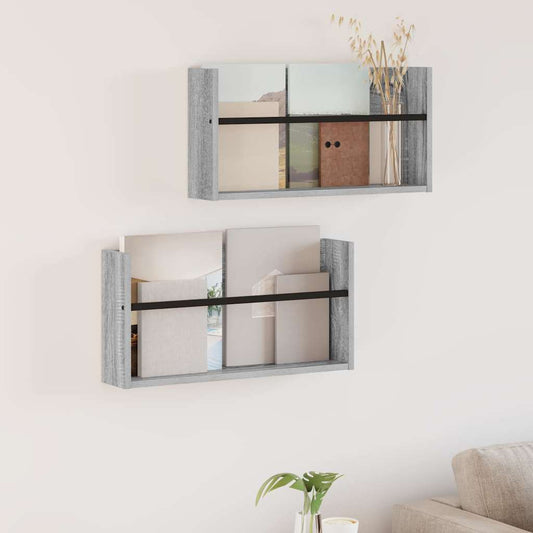 Žurnalų stovas su lentyna 2 pcs Pilkas Sonoma 60 x 12 x 30 cm