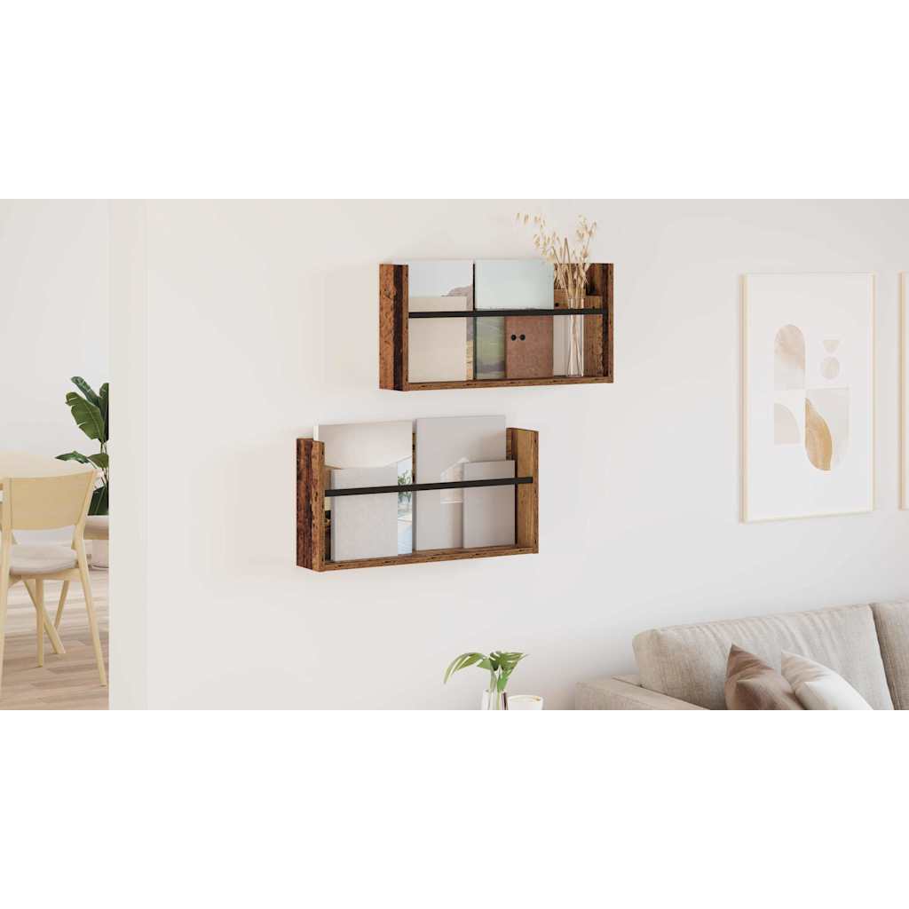 Žurnalų stovas su lentyna 2 pcs Senas medis 60 x 12 x 30 cm
