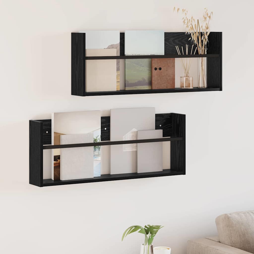 Žurnalų stovas su lentyna 2 pcs Juodas ąžuolas 80 x 12 x 30 cm