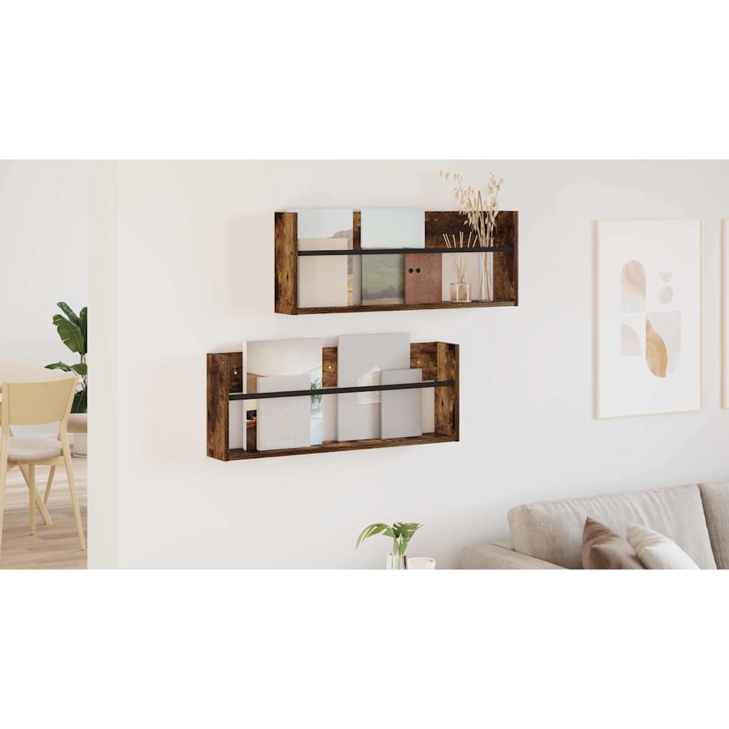 Žurnalų stovas su lentyna 2 pcs Rūkyta ąžuolas 80 x 12 x 30 cm