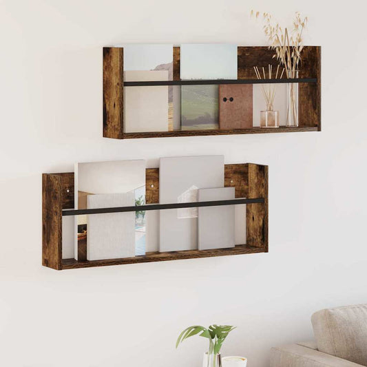 Žurnalų stovas su lentyna 2 pcs Rūkyta ąžuolas 80 x 12 x 30 cm