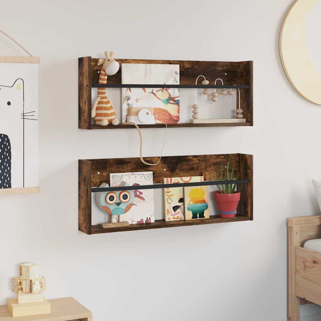 Žurnalų stovas su lentyna 2 pcs Rūkyta ąžuolas 80 x 12 x 30 cm