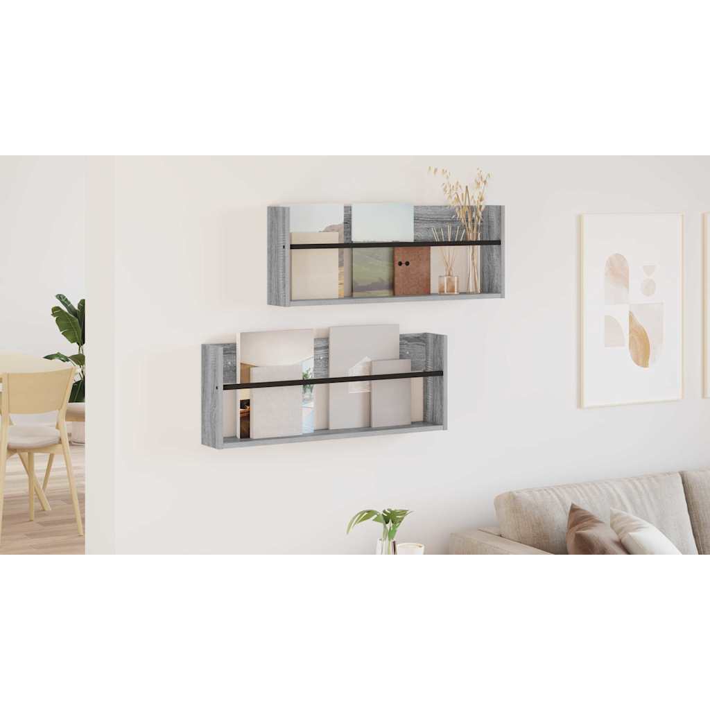 Žurnalų stovas su lentyna 2 pcs Pilkas Sonoma 80 x 12 x 30 cm