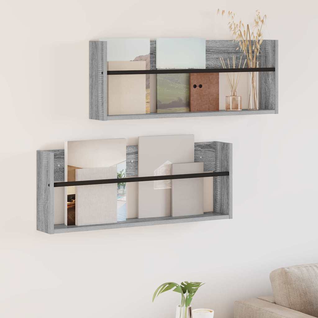Žurnalų stovas su lentyna 2 pcs Pilkas Sonoma 80 x 12 x 30 cm