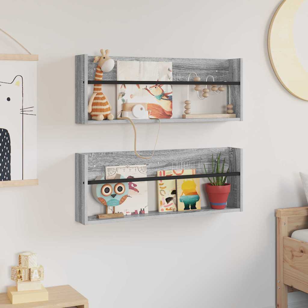 Žurnalų stovas su lentyna 2 pcs Pilkas Sonoma 80 x 12 x 30 cm