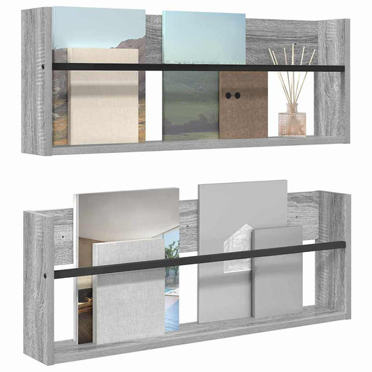 Žurnalų stovas su lentyna 2 pcs Pilkas Sonoma 80 x 12 x 30 cm