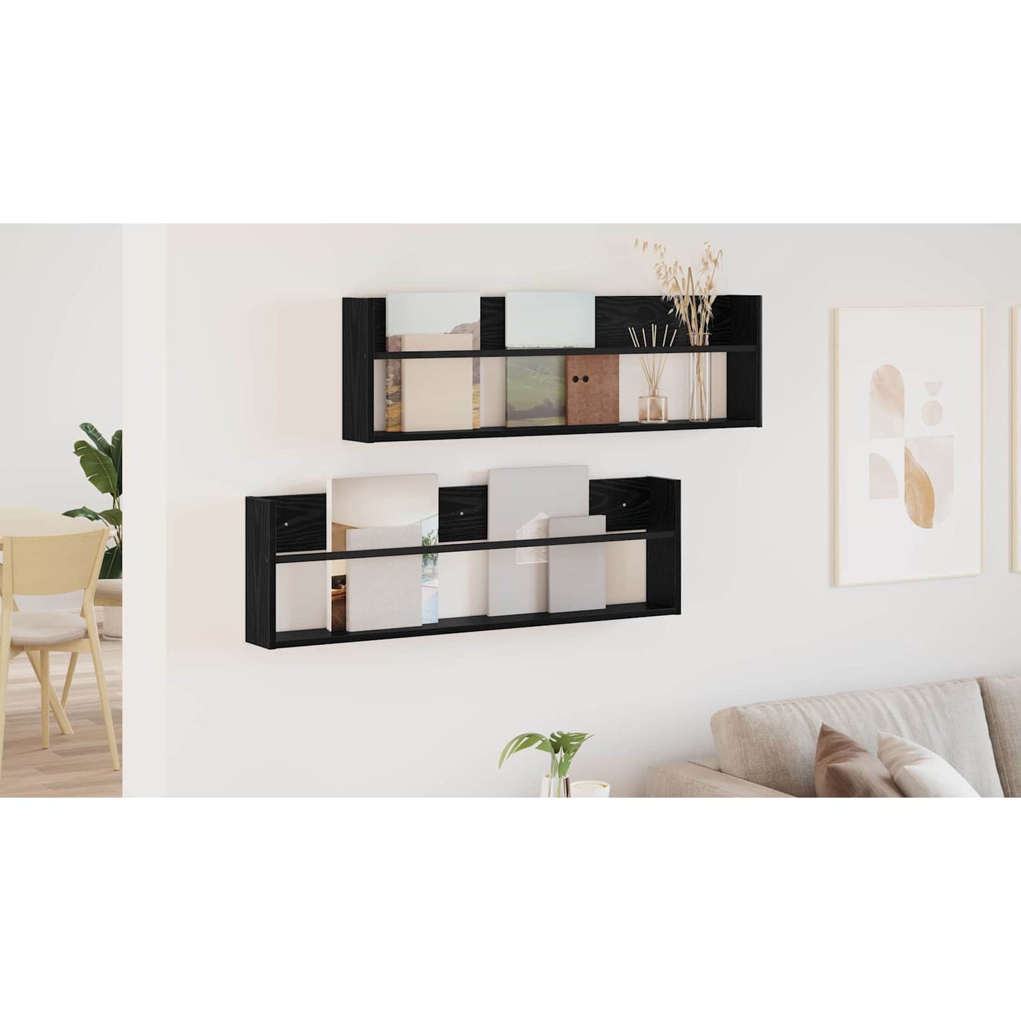 Žurnalų stovas su lentyna 2 pcs Juodas ąžuolas 100 x 12 x 30 cm