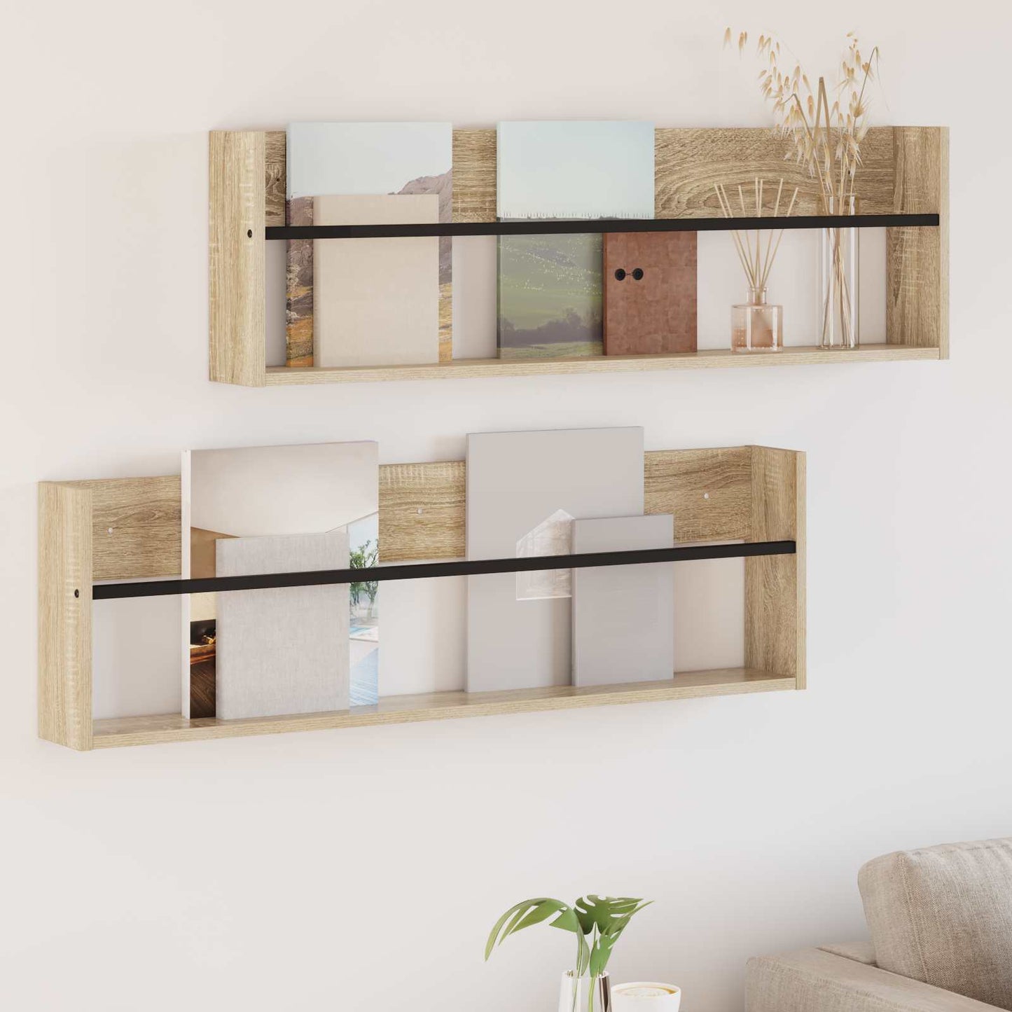 Žurnalų stovas su lentyna 2 pcs Sonoma ąžuolas 100 x 12 x 30 cm