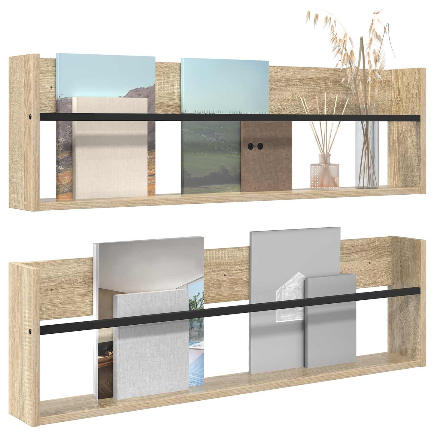 Žurnalų stovas su lentyna 2 pcs Sonoma ąžuolas 100 x 12 x 30 cm