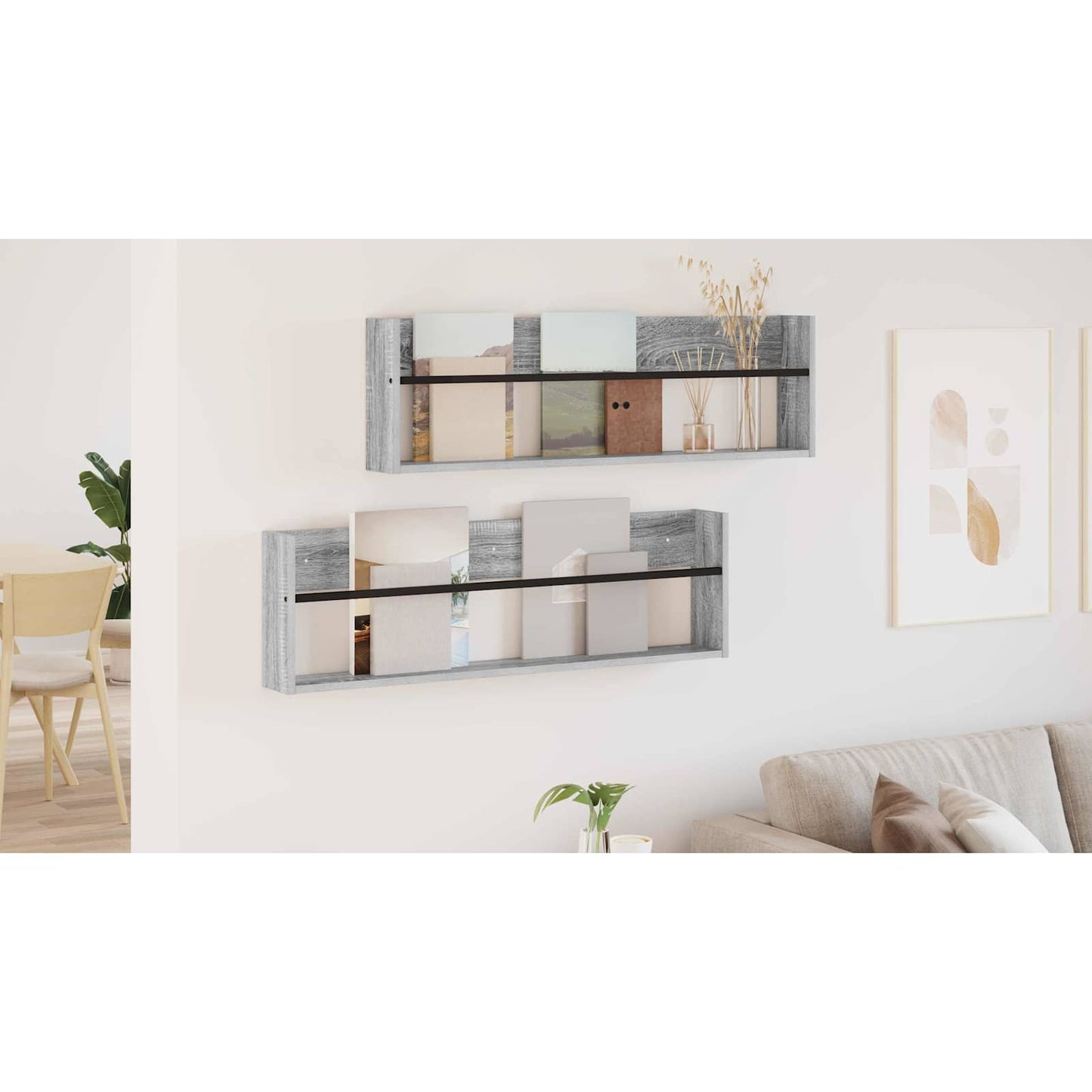 Žurnalų stovas su lentyna 2 pcs Pilkas Sonoma 100 x 12 x 30 cm