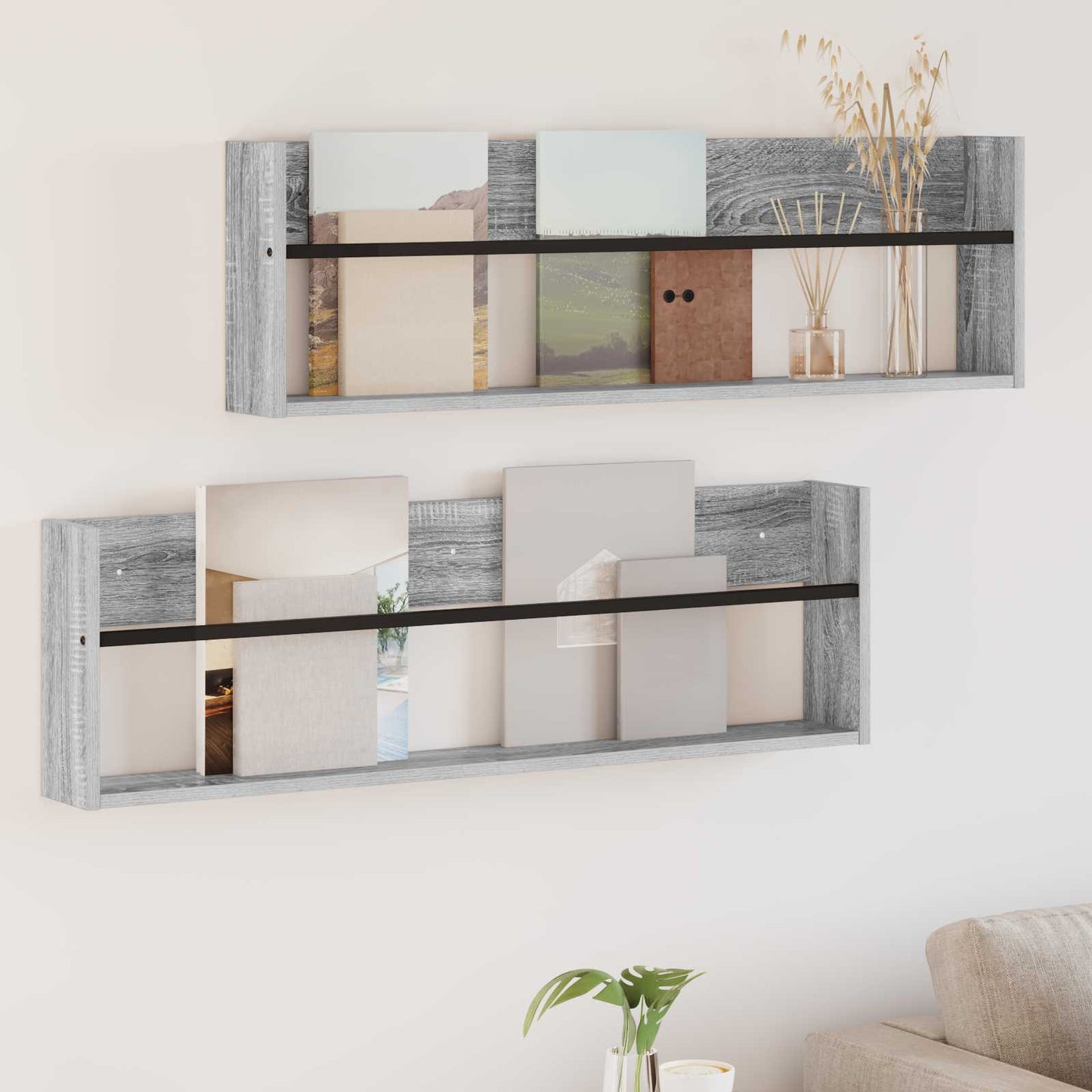 Žurnalų stovas su lentyna 2 pcs Pilkas Sonoma 100 x 12 x 30 cm