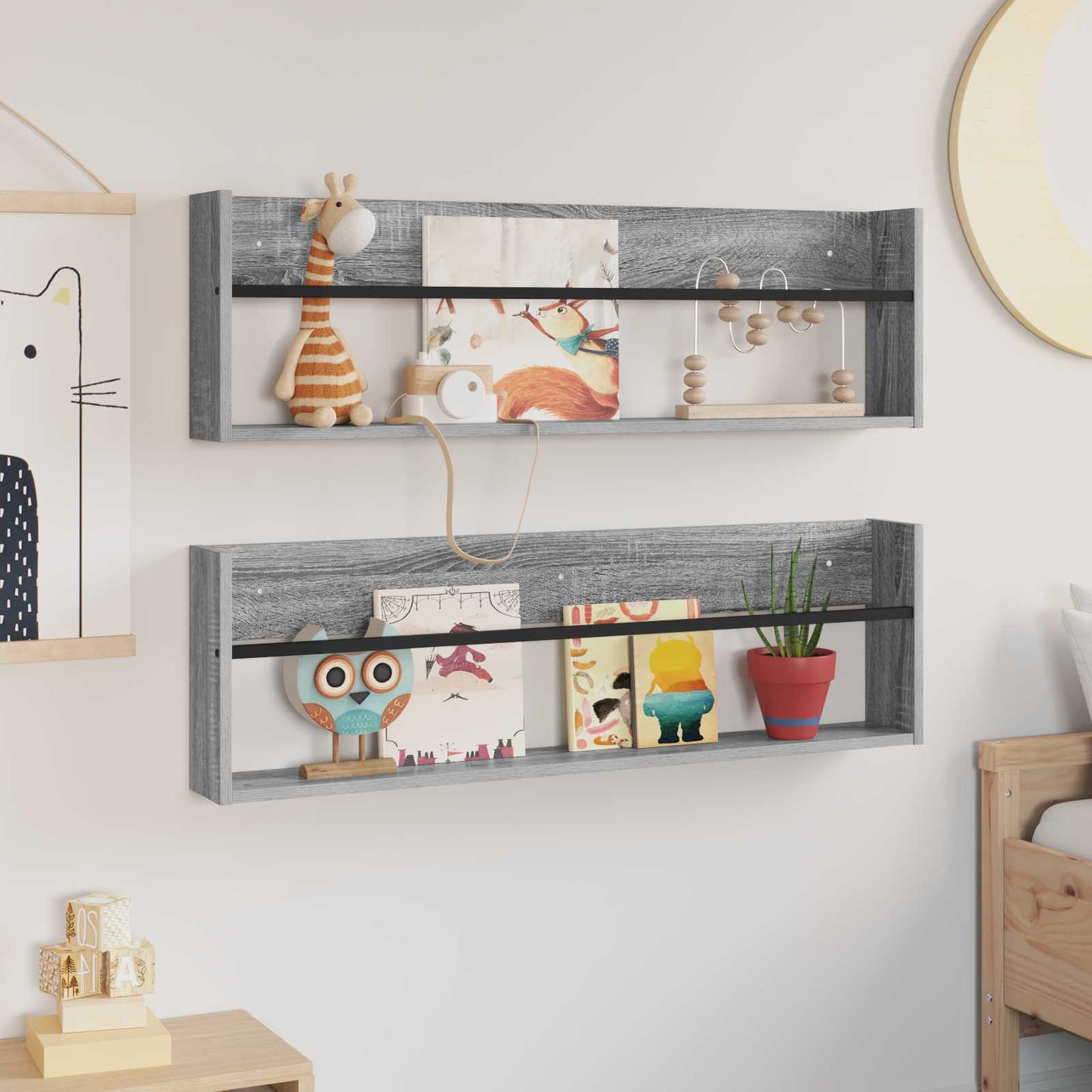 Žurnalų stovas su lentyna 2 pcs Pilkas Sonoma 100 x 12 x 30 cm