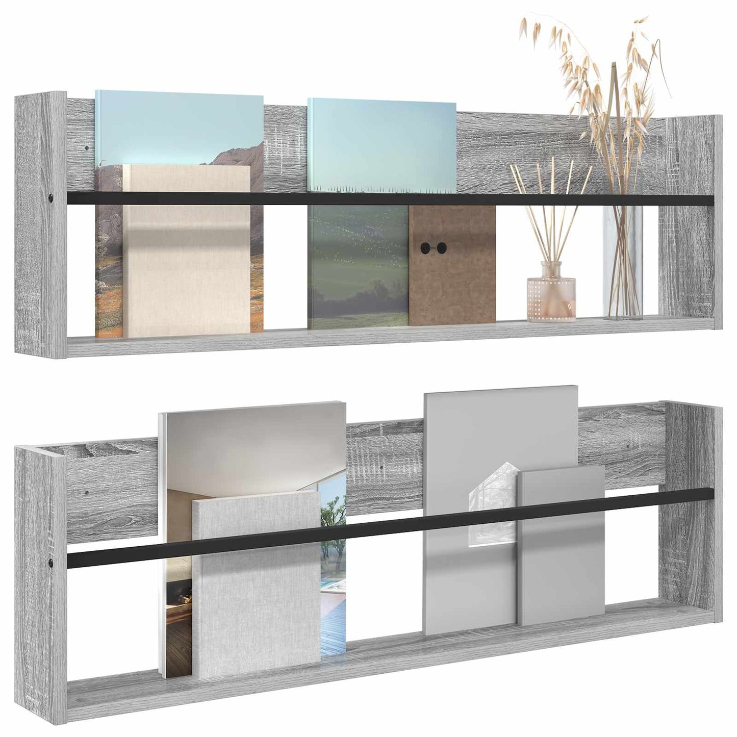 Žurnalų stovas su lentyna 2 pcs Pilkas Sonoma 100 x 12 x 30 cm