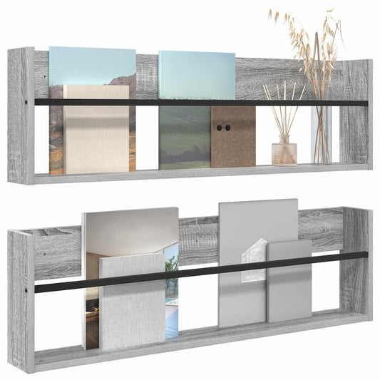 Žurnalų stovas su lentyna 2 pcs Pilkas Sonoma 100 x 12 x 30 cm