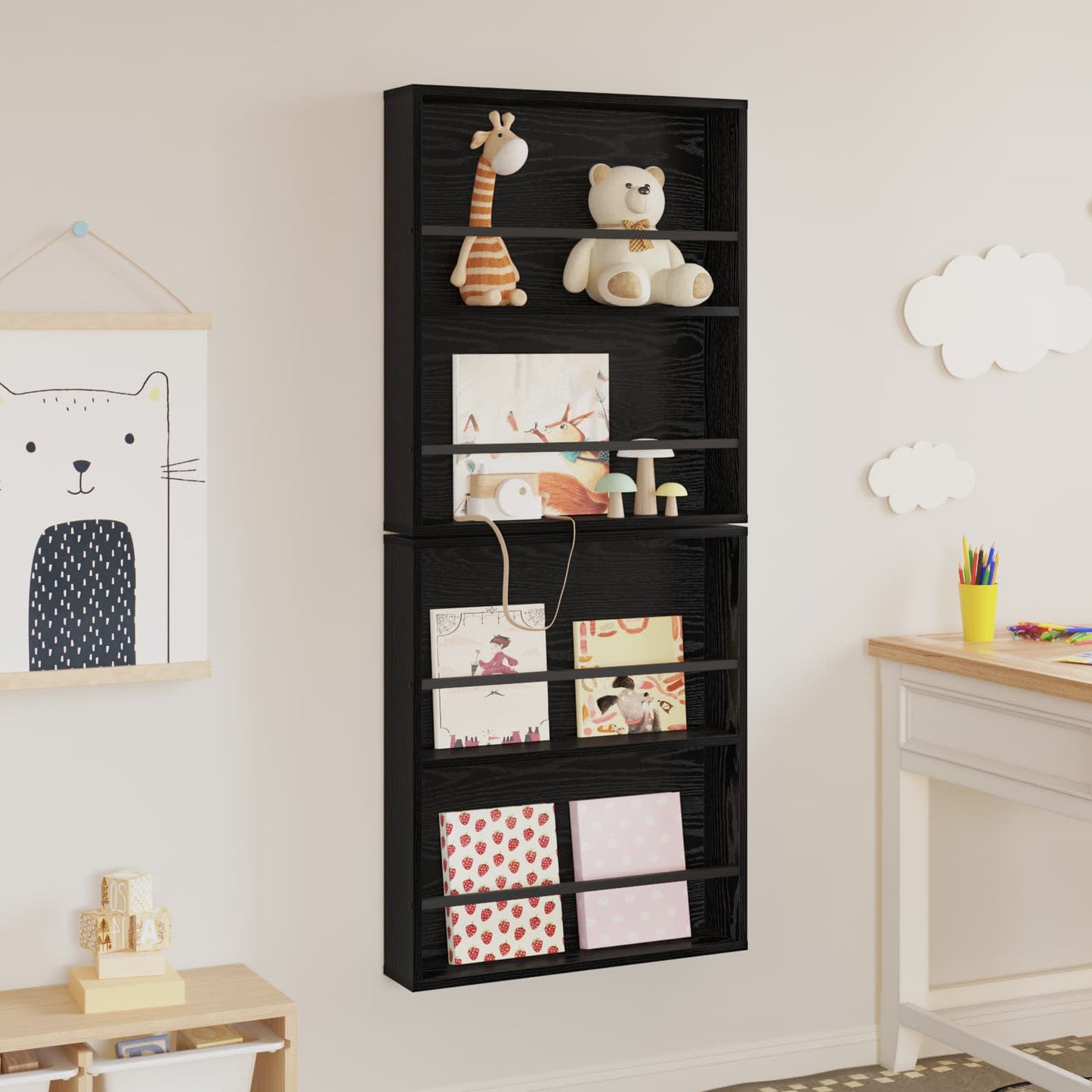 Žurnalų stovas su lentyna 2 pcs Juodas ąžuolas 60 x 12 x 70 cm