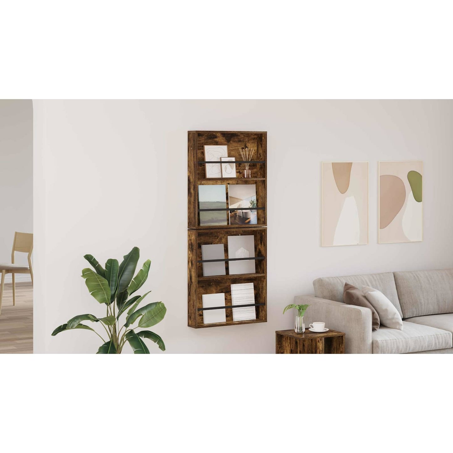 Žurnalų stovas su lentyna 2 pcs Rūkyta ąžuolas 60 x 12 x 70 cm