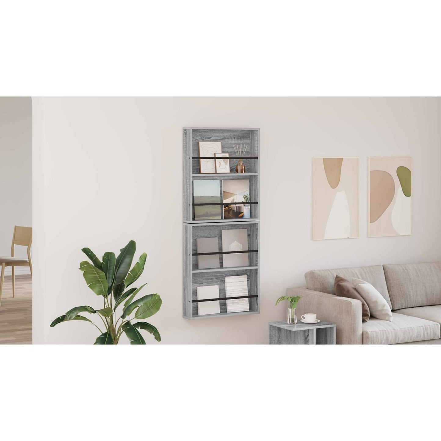 Žurnalų stovas su lentyna 2 pcs Pilkas Sonoma 60 x 12 x 70 cm