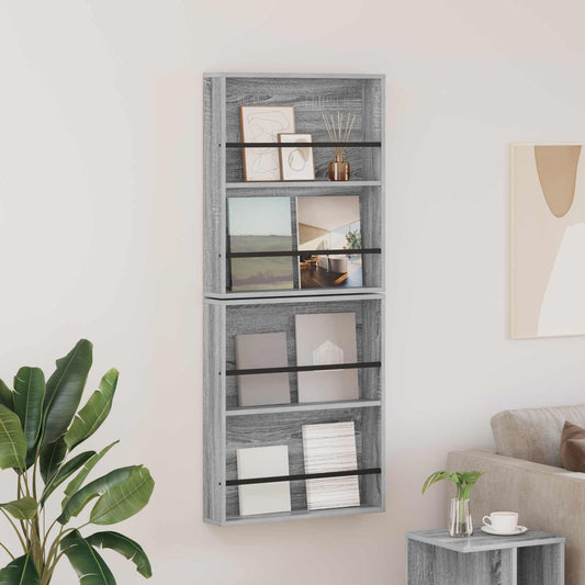 Žurnalų stovas su lentyna 2 pcs Pilkas Sonoma 60 x 12 x 70 cm