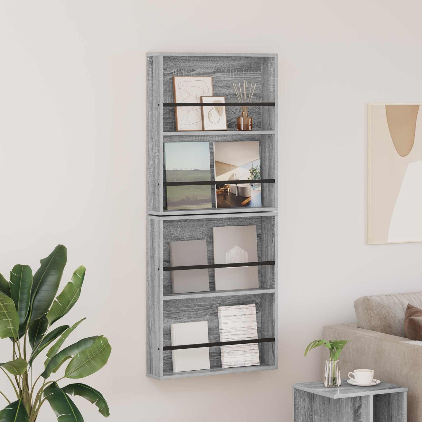 Žurnalų stovas su lentyna 2 pcs Pilkas Sonoma 60 x 12 x 70 cm
