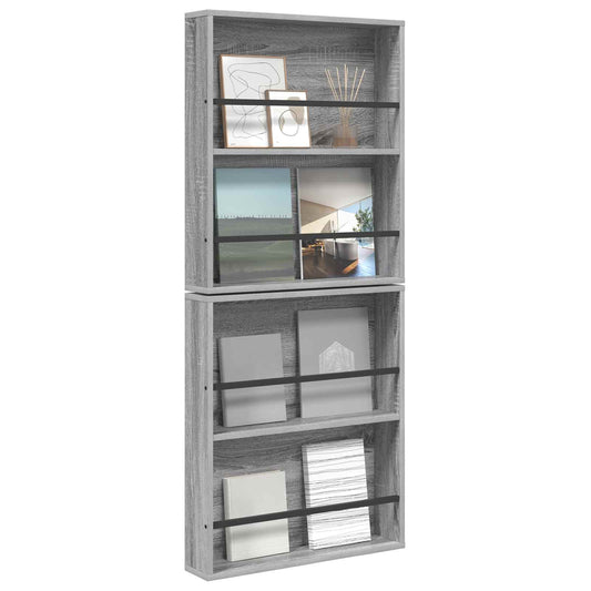 Žurnalų stovas su lentyna 2 pcs Pilkas Sonoma 60 x 12 x 70 cm