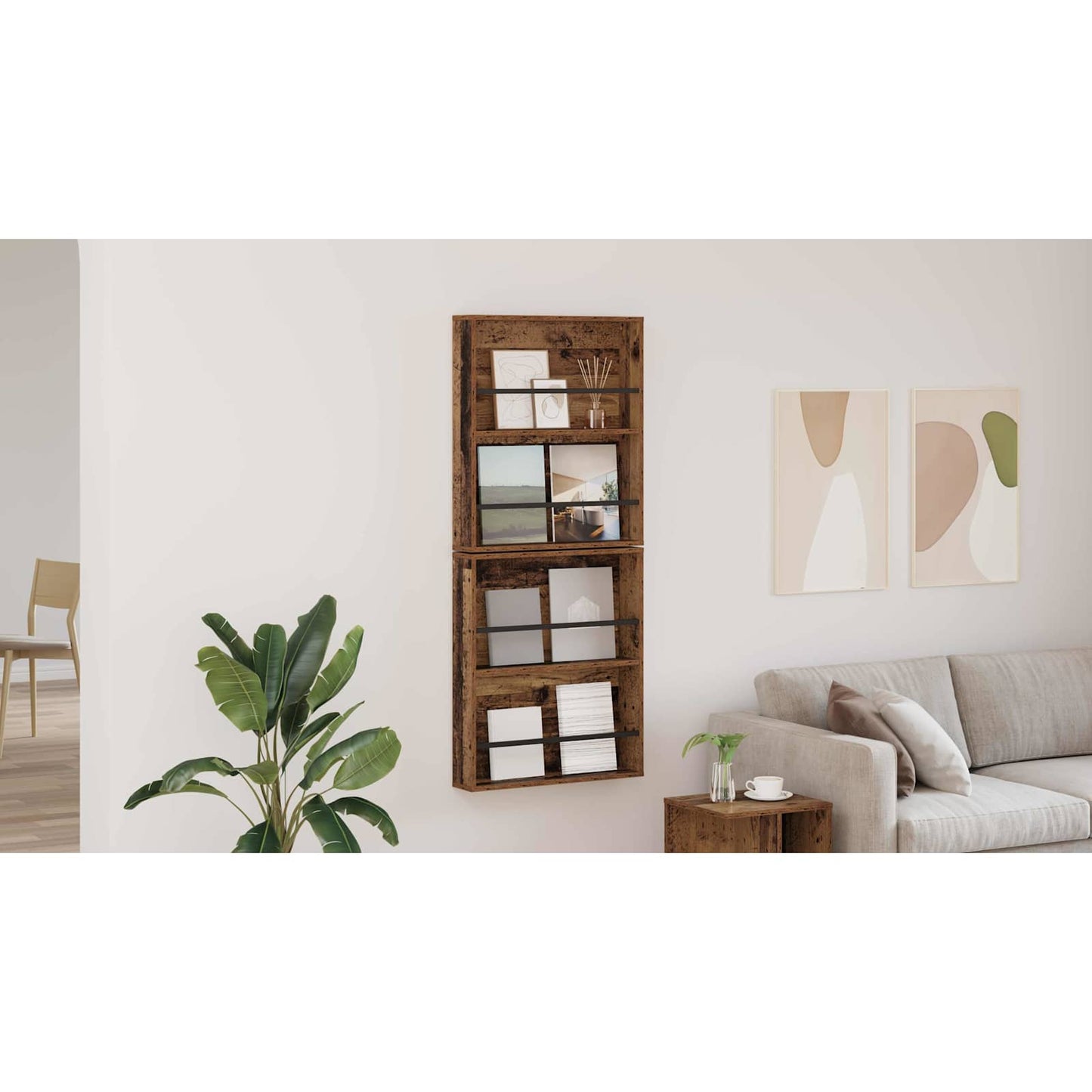 Žurnalų stovas su lentyna 2 pcs Senas medis 60 x 12 x 70 cm