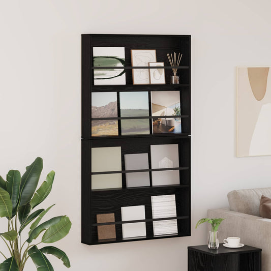 Žurnalų stovas su lentyna 2 pcs Juodas ąžuolas 80 x 12 x 70 cm