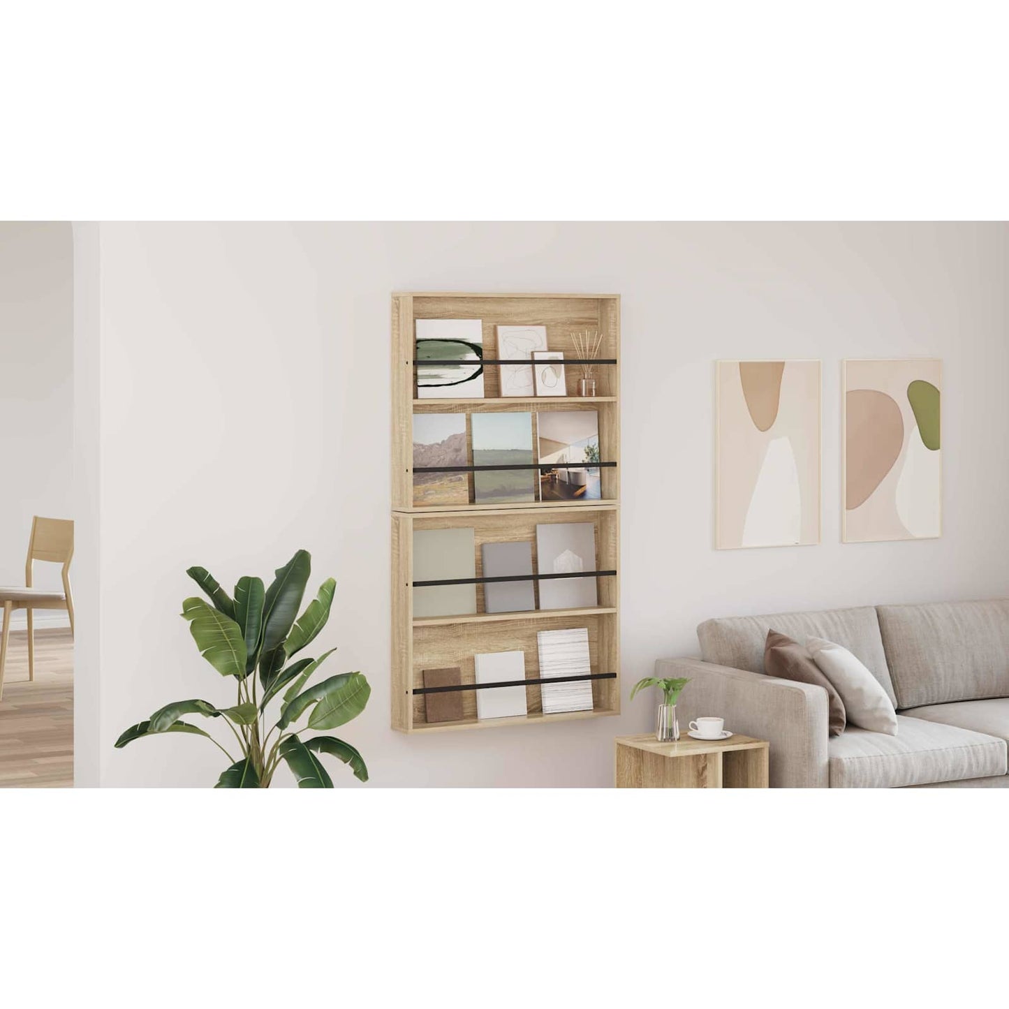 Žurnalų stovas su lentyna 2 pcs Sonoma ąžuolas 80 x 12 x 70 cm