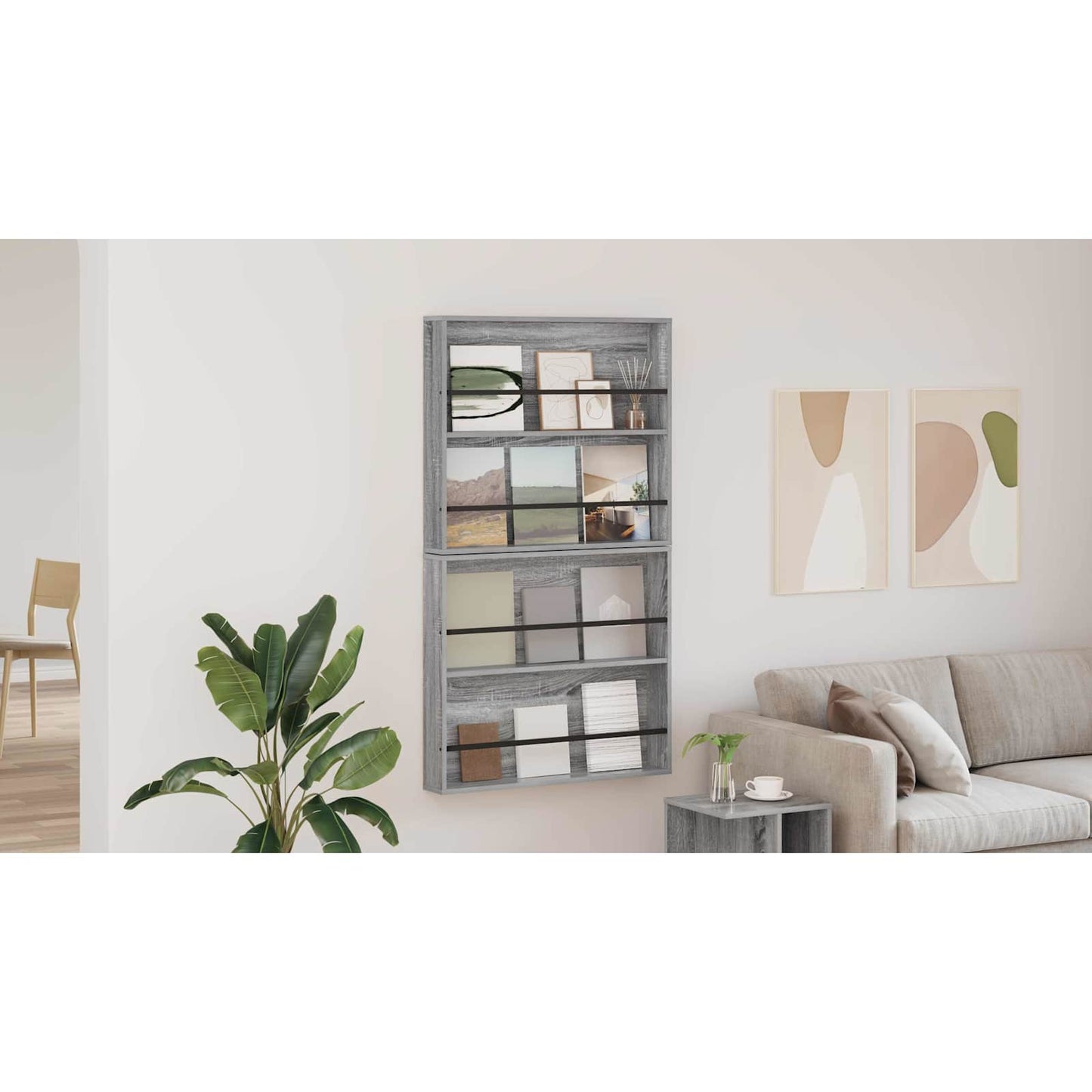 Žurnalų stovas su lentyna 2 pcs Pilkas Sonoma 80 x 12 x 70 cm