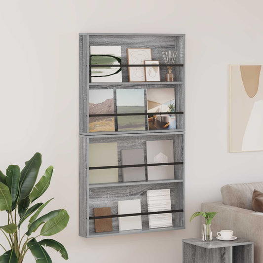Žurnalų stovas su lentyna 2 pcs Pilkas Sonoma 80 x 12 x 70 cm